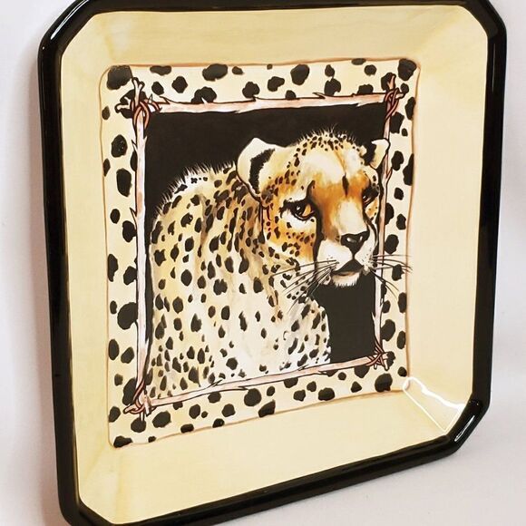 Vintage M Stark Buckley African Safari Cheeta Square Serving Plate Platter - Picture 3 of 4